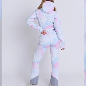 Traje de esquí y snowboard unisex impermeable con estampado tie-dye pastel, cierre de cremallera, traje de snowboard de softshell para adultos - Product Image 2