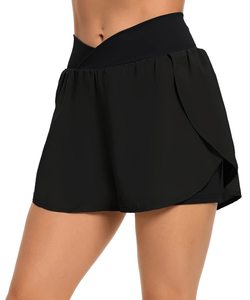 Jupe-short drapée taille haute pour femme, couleur unie, short sportif en tricot à séchage rapide avec ceinture élastique, violet clair - Product Image 6