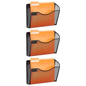 Portadocumenti a Parete in Metallo a Tre Scomparti con 1 Tasca in Rete per Riviste, Posta, Carta e Documenti - Product Image 1