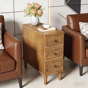 Fully Assembled 3-<b>Drawer</b> Narrow <b>Side</b> <b>Table</b> Wood Nightstand with Premium <b>Drawers</b> - Product Image 1