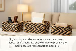 ชุดตะกร้าสานลายเชฟรอนสีธรรมชาติและสีดำ 3 ใบ ตะกร้าเก็บของทำมือ ขายส่ง เป็นมิตรกับสิ่งแวดล้อม ผลิตในเวียดนาม - Product Image 4