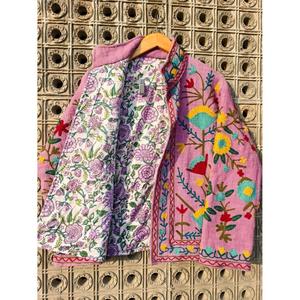 Chaqueta de Invierno para Mujer, Lavanda, Bordada con Flores, Tejida a Mano, Estilo Boho, Acolchada, de Algodón, Vintage, Étnica, Talla Grande - Product Image 3