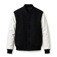 Veste de baseball vintage pour homme en laine grise avec manches en cuir noir, patchs lettres et boutons pression