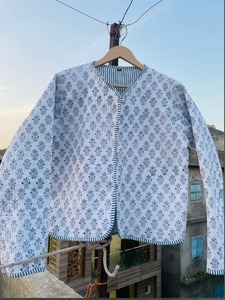 Womens Quilted Jacket Handmade Cotton <b>Coat</b> Block Printed Bohemian Style Button Front Lightweight Outerwear - Product Image 3