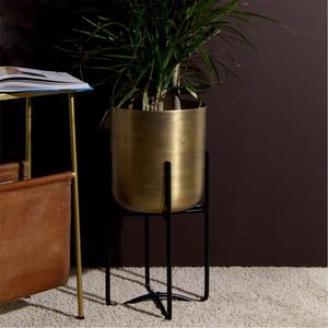 Pot de fleurs moderne de luxe en métal avec support trépied doré, pot décoratif bleu dégradé pour intérieur, extérieur, jardin, maison et hôtel - Product Image 2