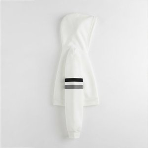 Sudadera con Capucha Corta Blanca para Mujer, con Logotipo Personalizado al por Mayor, Manga Larga con Rayas, Sudadera Informal de Punto para Otoño e Invierno - Product Image 4