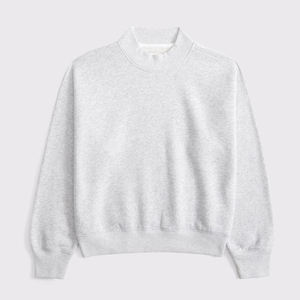 Pull-over gris clair pour femme à col rond, coupe longue et décontractée, épaules tombantes et poignets à bande unie, idéal pour le streetwear décontracté - Product Image 6