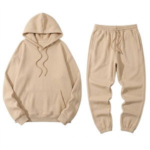 Unisex Solid Color Hooded Sweatshirt And Joggers Set Cotton Breathable Loose Fit Casual Autumn Wear Full Length Custom <b>Tracksuit</b> - Product Image 1