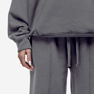 Ensemble de survêtement court à capuche bleu pour femme, avec pantalon de jogging moulant, décontracté, 2 pièces, en coton tricoté, pour l'hiver - Product Image 3