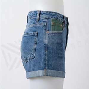 Shorts de Mezclilla para Mujer, Diseño Moderno con Bolsillos Altos, Elásticos, Transpirables, Verano, Color Personalizado - Product Image 3