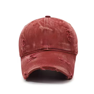 Gorra Snapback Roja de 6 Paneles con Diseño Desgastado y Rasgado, Unisex, Casual, para Adultos, Primavera/Verano, Color Sólido, Ajustable - Product Image 2
