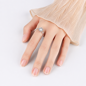 Bague de mariage Bezal en moissanite taille brillant ronde, en argent sterling 925, ajustable, motif soleil - Product Image 5