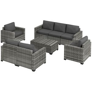 Set di Mobili da Esterno in PE Intrecciato Grigio a 5 Pezzi con Cuscini Imbottiti Spessi e Vano Portaoggetti, Elegante Divano Sezionale in Rattan PE - Product Image 1