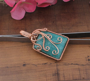 Pendentif vintage en amazonite naturelle serti de pierres, fil enroulé, argent sterling 925, fait à la main, plaqué platine, collier unisexe - Product Image 5