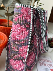 Bolsos Tote de Moda Bohemia Acolchados de Algodón Vintage para Mujer, con Estampado Invernal, Cierre de Cremallera, Bolsillos Interiores Ligeros, Color Azul - Product Image 2