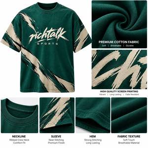 Camiseta de Manga Corta Oversize para Hombre, Estilo Urbano, Cuello Redondo, Algodón Jersey, Transpirable, Ligera, 320g, con Pedrería, Casual - Product Image 6