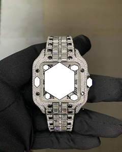Reloj de Lujo con Incrustaciones de Moissanita VVS, Bisel de Diamantes Rosa Rubí, Esfera Cuadrada, Números Romanos, Estilo Hip Hop - Product Image 1