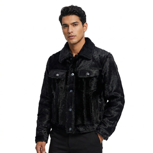 Veste en cuir noire pour homme, veste courte décontractée d'hiver, col rabattu, boutons, matière épaisse - Product Image 2