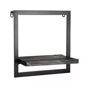 Modern <b>Wall</b> Mounted Metal <b>Shelf</b> Double Tier Black Rectangle Minimalist Design For Living Room Storage Holders Shelve - Product Image 3