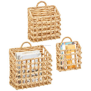 Panier mural en jacinthe d'eau, ensemble de paniers muraux en jacinthe d'eau, adorable panier de rangement en jacinthe d'eau, suspendu au mur, pour les entrées - Product Image 1