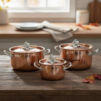 Lot de casseroles et poêles en acier inoxydable faites à la main, finition or rose, écologiques, avec couvercles et poignées latérales, pour la cuisine et la salle à manger