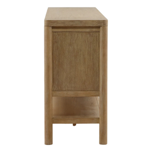 Buffet moderne en bois massif avec portes cannelées et étagère ouverte pour le rangement dans le salon - Product Image 4