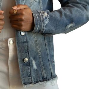 Chaqueta Vaquera Pretty Poodle para Mujer, Abrigo Azul Vaquero con Gráficos de Chenille, Estilo Casual Urbano de Hermandad Griega - Product Image 6