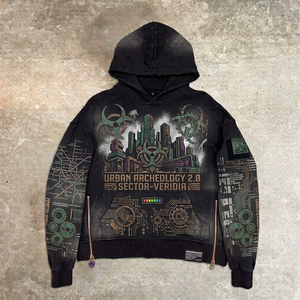 Sudadera con Capucha Premium de Algodón Grueso con Lavado Vintage, Oversize, Bordado Personalizado, Serigrafía, Fabricación al por Mayor OEM ODM - Product Image 1