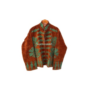 Flowers Embroidery <b>Coat</b> Uzbek Suzani Velvet Short Women's Jacket With Inside Cotton Lining Boho Chic Jacket Overcoat - Product Image 1