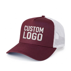 Casquette de camionneur bleue avec logo rouge et blanc # Casquette décontractée unisexe à 6 panneaux avec dos en maille réglable - Product Image 3