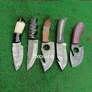Cuchillo de hoja fija de acero damasco DIY personalizable, cuchillo de caza para acampar con mango de madera Pakka, alfileres de latón, cubierta de cuero - Product Image 2