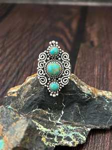 Handcrafted Kingman Turquoise <b>Adjustable</b> Sterling Silver Band Natural Southwestern Artisan Jewelry - Product Image 6