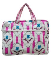 Housse pour ordinateur portable matelassée légère et portable en coton 100% imprimé à la main, motif floral rayé vintage indien, avec fermeture éclair, pour le bureau