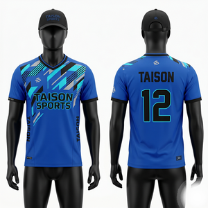 เสื้อสควอชแบบซับลิเมชั่นสั่งทำพิเศษ 180 GSM ผ้าโพลีเอสเตอร์อินเตอร์ล็อค สีน้ำเงินกรมท่า แถบข้างสำหรับทีม พร้อมโลโก้แบบรีดร้อน - Product Image 5