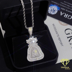 Pendentif Sac d'argent de luxe serti de diamants en argent sterling 925 avec accents baguette en moissanite et design de collier hip-hop - Product Image 3