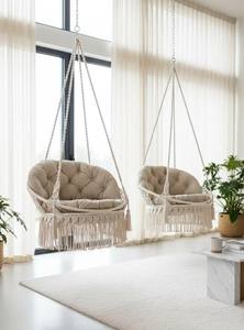 Boho <b>Macrame</b> <b>Hanging</b> <b>Chair</b> with Fringe Indoor Outdoor Hammock Swing - Product Image 4