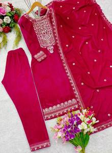 Ensemble haut et bas en velours de viscose fantaisie brodé avec sequins et dupatta, robe de mariée modeste Rani 76171, salwar kameez pakistanais - Product Image 2