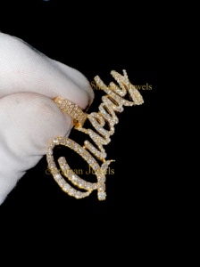 Collares de joyería fina minimalista de oro sólido de 10K a la moda con colgantes y dijes de letras cursivas de escritura personalizada de diamante Real Natural - Product Image 3