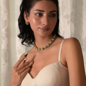 Collier Gajaah 925 en argent sterling, la collection Eternal Garden Rivière, un ensemble classique de colliers en émeraudes et diamants Polki pour femmes - Product Image 2