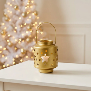 Handmade <b>Mini</b> Metal Candle Holder with Stars Cut Design for Christmas Home Tabletop Decoration - Product Image 1