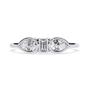 Bague de fiançailles en diamant naturel de haute qualité, trois pierres baguette et poire, provenance directe de l'exploitation, clarté VVS, sertie clos, cadeau idéal - Product Image 2