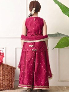Trending Launching New Designer Girls Children Wedding Diwali Party Wear Silk Top Kurta Set Embroidery Wrinkle-Free Stretchable - Product Image 3