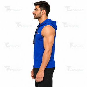 Vente en gros de sweats à capuche de sport pour hommes XS personnalisés, coupe régulière, sans manches, vêtements de musculation ciblés, couleur unie - Product Image 4
