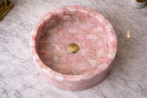 Luxury Pink Agate Stone Vessel Sink Natural Semi Precious Stone Bathroom <b>Basin</b> Handmade Pink Stone Countertop Sink Interior Deco - Product Image 2