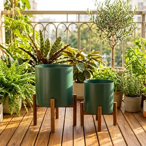 Ensemble de supports à plantes en bois modernes, jardinières vertes, style scandinave, supports pour pots de fleurs d'intérieur, décoration minimaliste pour le salon - Product Image 4