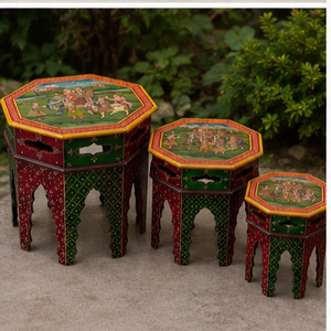 Juego de Mesa Consola Octogonal de Madera Hecha a Mano con Diseño Pintado Tradicional para Decoración de Muebles de Sala de Estar - Product Image 3