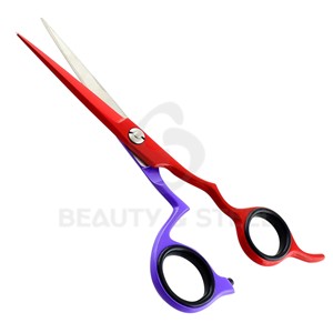 Professional Red and Purple Hair Cutting <b>Scissors</b> with Sharp Straight Blades and Ergonomic Offset Handle - Product Image 2