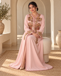 Robe longue de luxe en velours <span class=keywords><strong>rose</strong></span> poudré et prune, col en V, manches longues, ourlet évasé, coupe ample, avec <span class=keywords><strong>ceinture</strong></span> or <span class=keywords><strong>rose</strong></span>, pour femme, idéale pour les soirées - Product Image 4