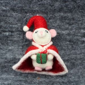 Handcrafted <b>Wool</b> Mouse Christmas Ornament Red Santa Hat Green Gift Indoor Decor Traditional Style 3.9in Height - Product Image 6
