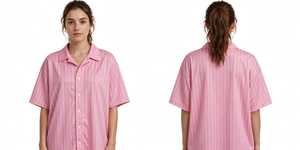Camiseta de béisbol a rayas de talla grande para mujer, manga corta, con botones, sin cuello - Product Image 4